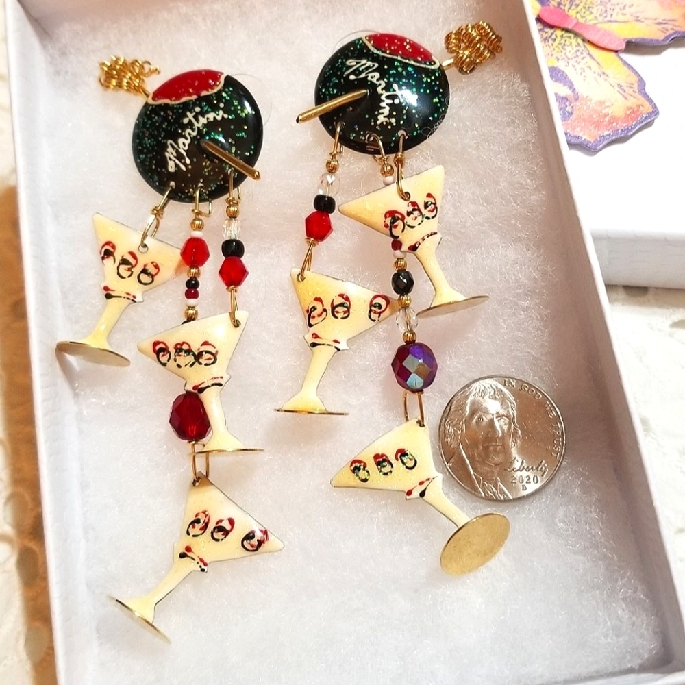 1989 Lunch at the Ritz MINT Martini Long Dangle Earrings